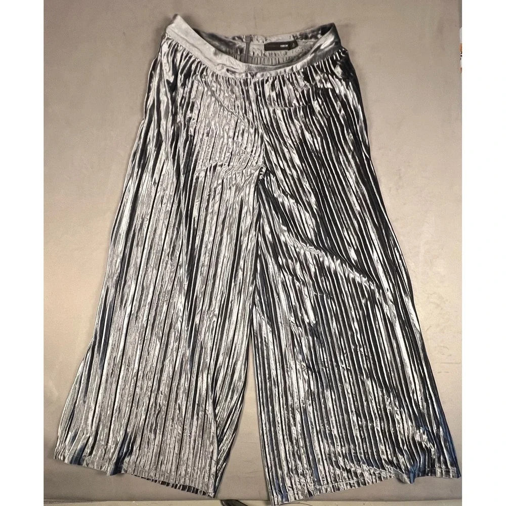 Gabrielle‎ Union Silver Metallic Velvet Pleated Wide Leg Pants Womens Size 0